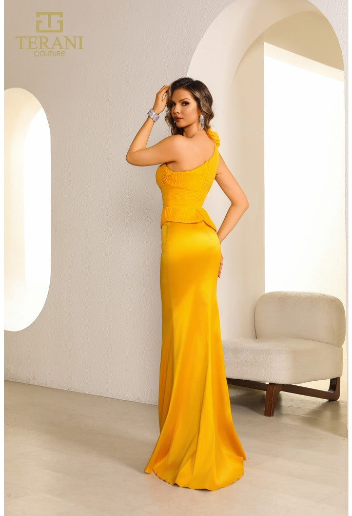 Terani Couture 251E4578 Asymmetric Satin One-Shoulder Evening Dress – Tangerine