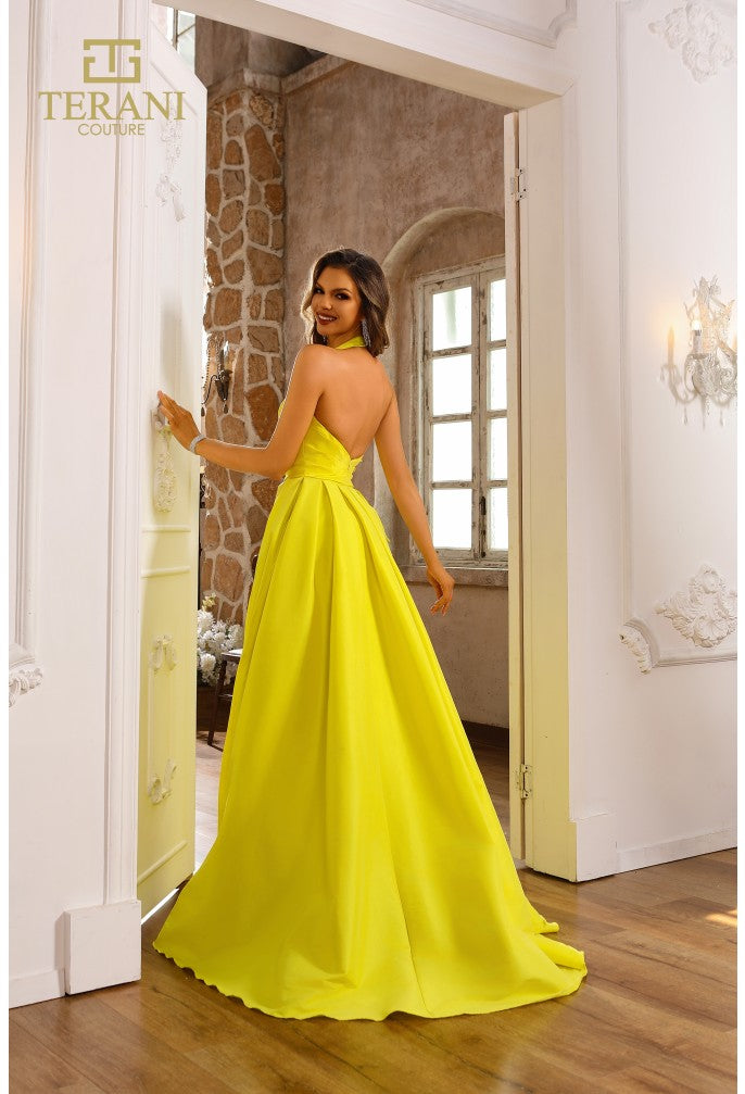 Elegant Halter Neck Ball Gown with High Slit by Terani Couture 251P4058 – Available in Yellow and Pink
