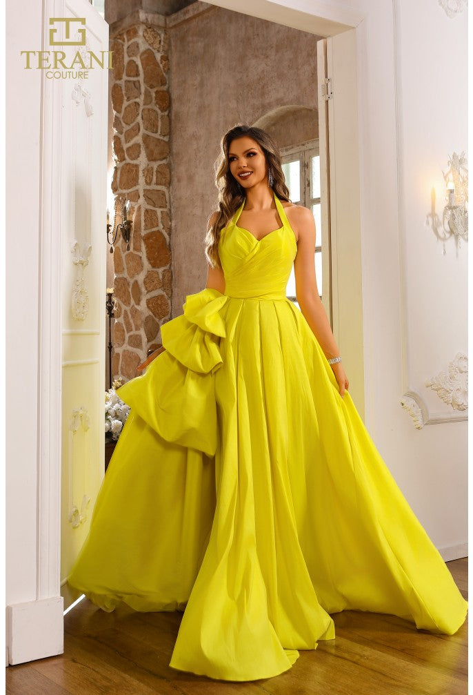 Elegant Halter Neck Ball Gown with High Slit by Terani Couture 251P4058 – Available in Yellow and Pink