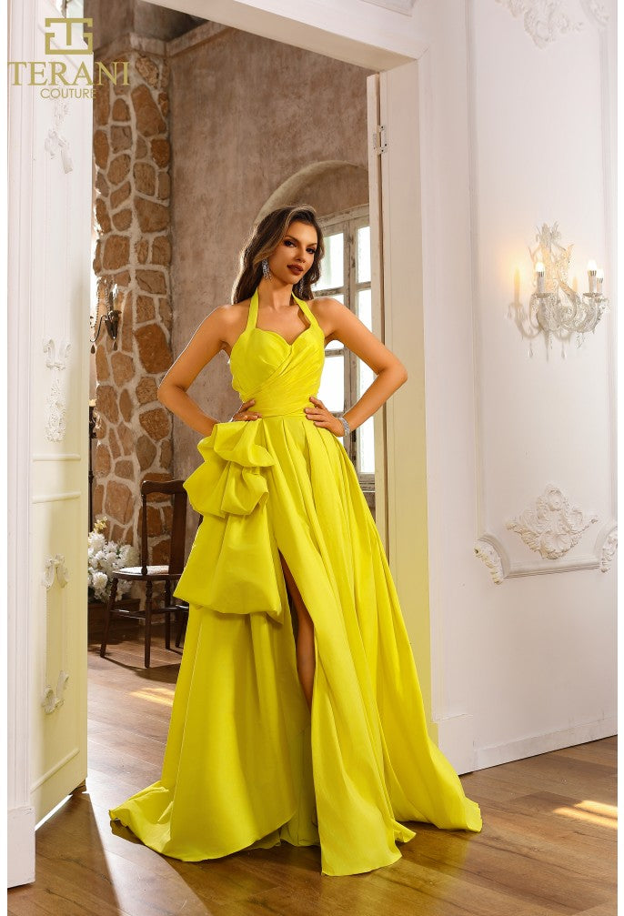 Elegant Halter Neck Ball Gown with High Slit by Terani Couture 251P4058 – Available in Yellow and Pink
