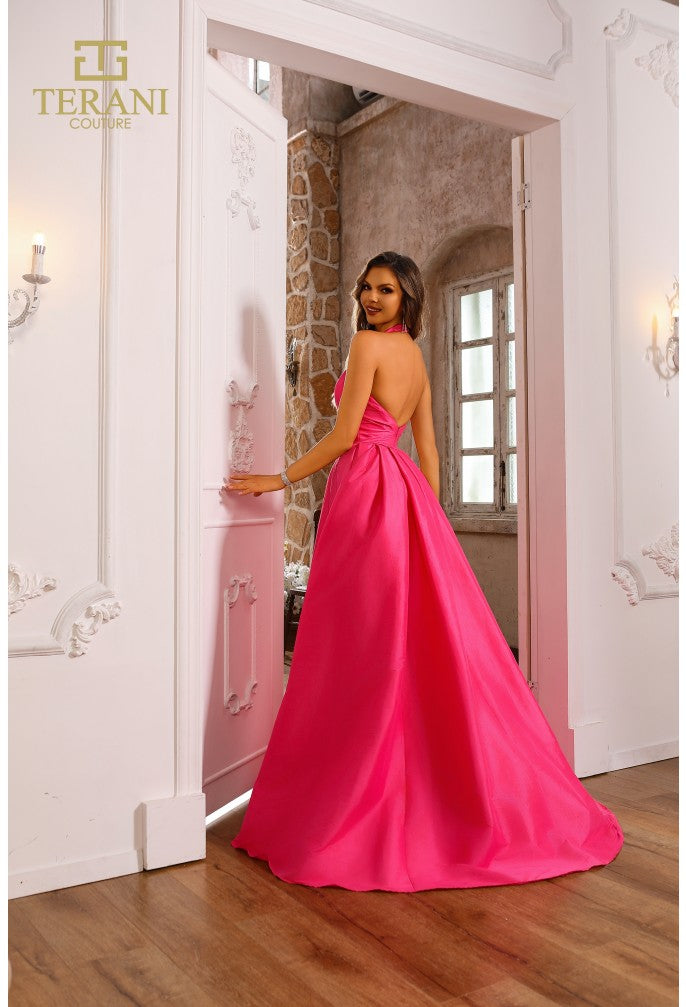 Elegant Halter Neck Ball Gown with High Slit by Terani Couture 251P4058 – Available in Yellow and Pink