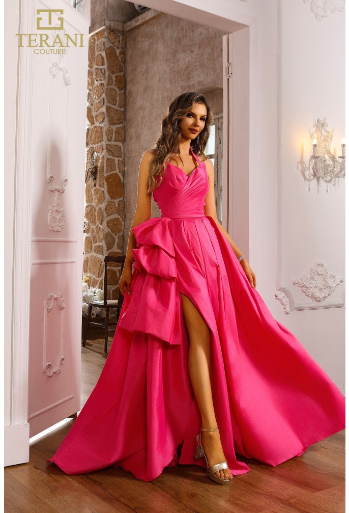 Elegant Halter Neck Ball Gown with High Slit by Terani Couture 251P4058 – Available in Yellow and Pink