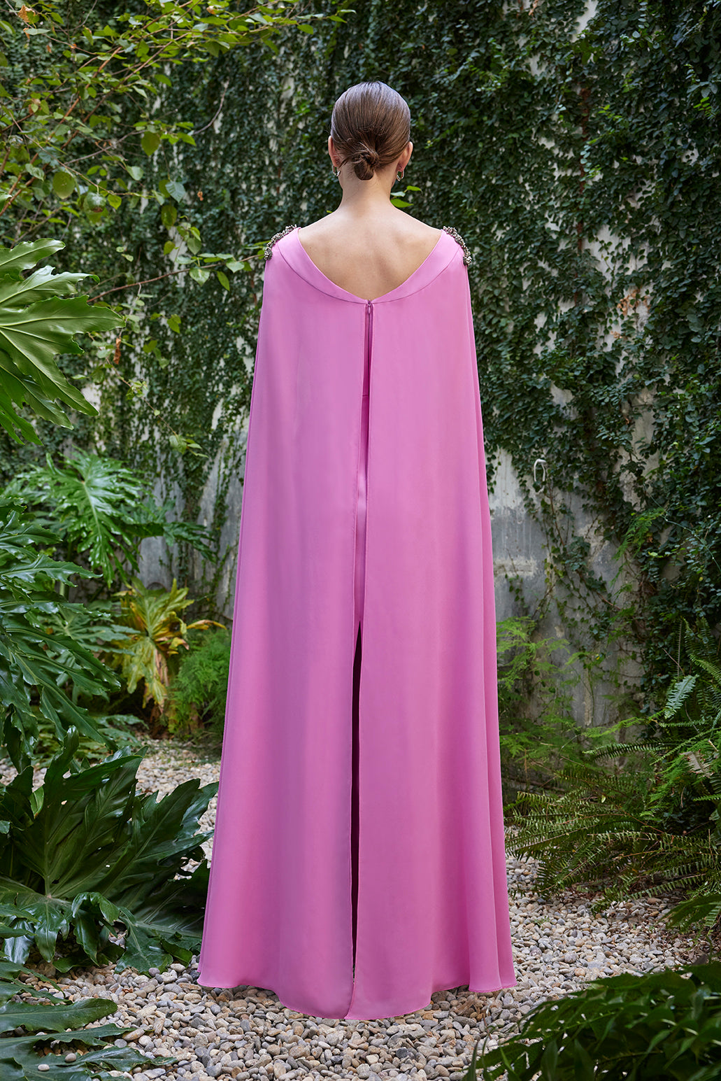 Carla Ruiz 50518: Elegant Cape-Sleeve Evening Gown with Crystal Embellishments