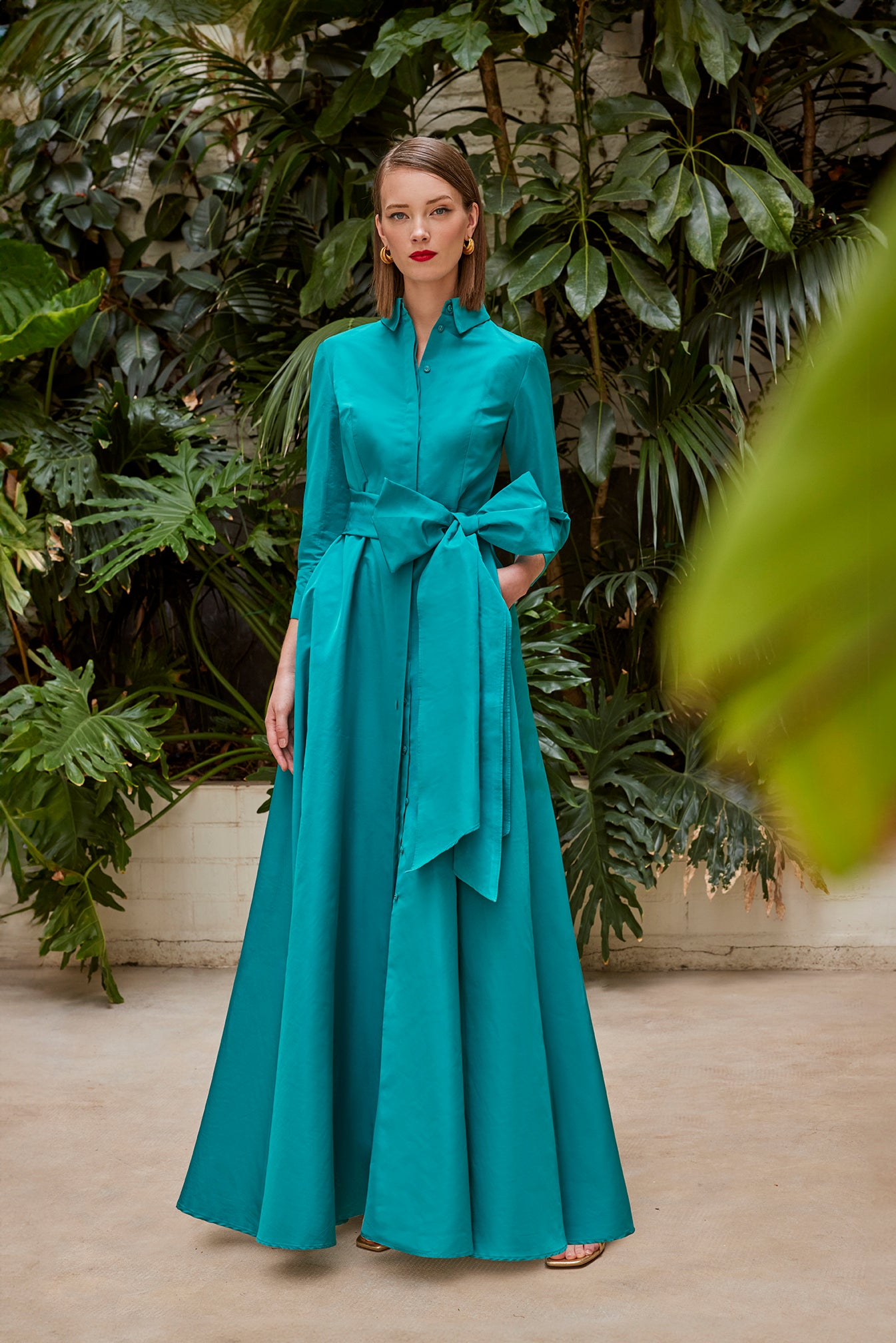 Carla Ruiz 50563: Contemporary Silk Wrap Dress in Teal with