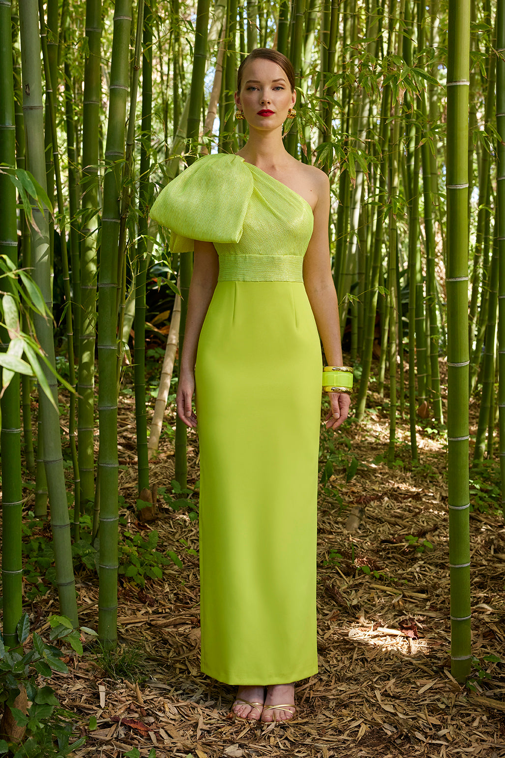 Carla Ruiz 50606: One-Shoulder Evening Gown with Sheer Overlay and Cinched Waist