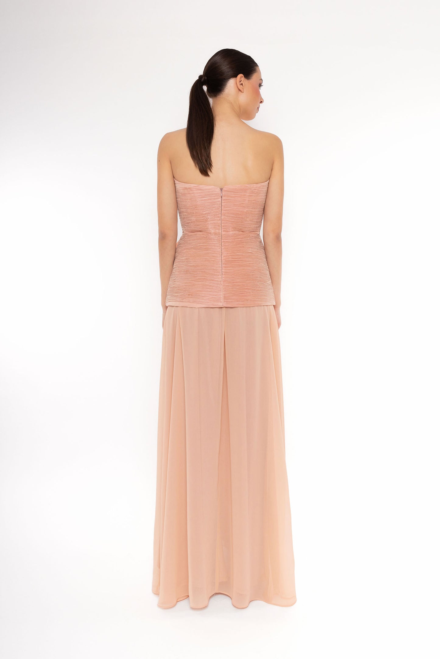 Carla Ruiz 52505 Strapless Chiffon Evening Gown with Floral Appliqué