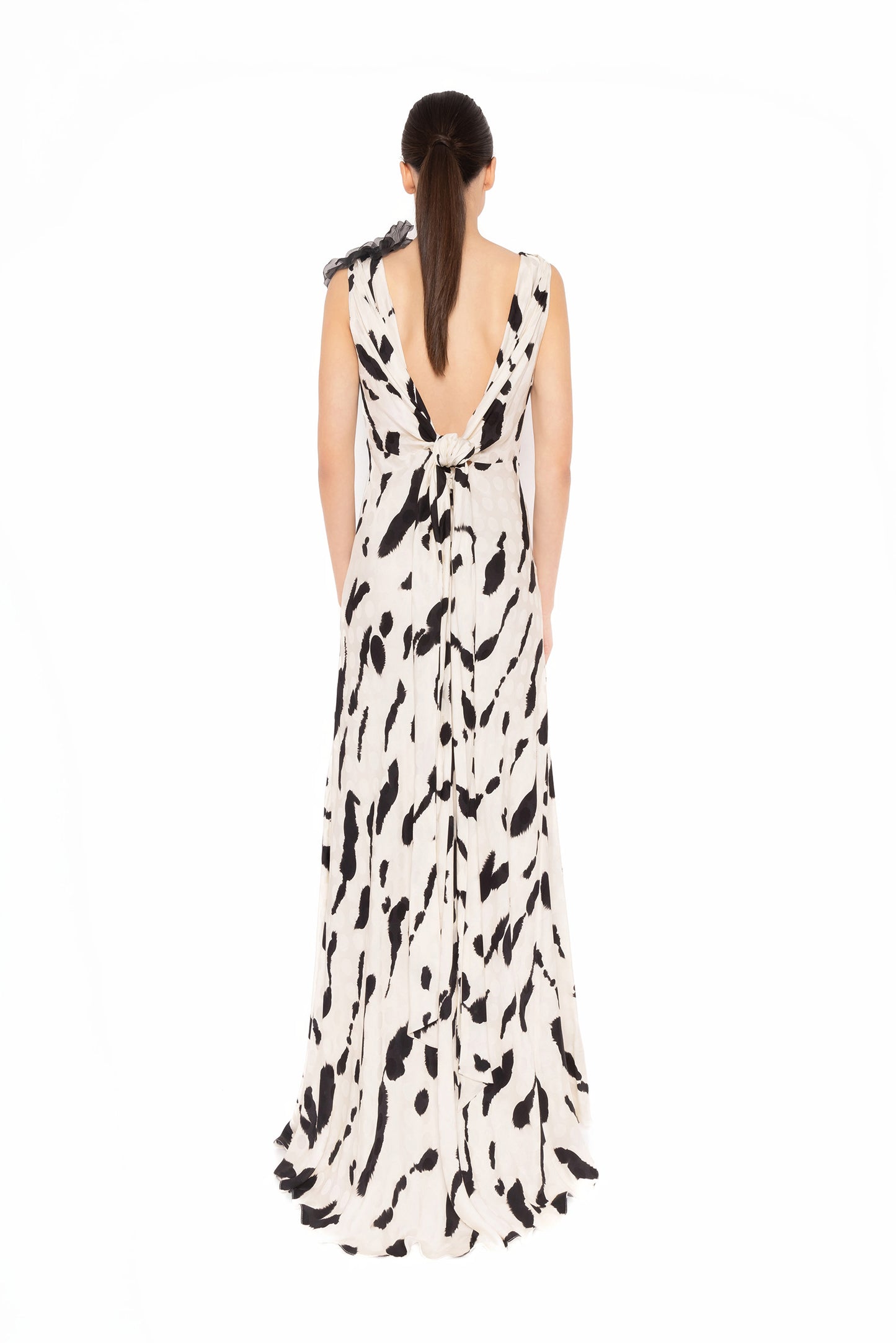 Carla Ruiz 52511 Printed Sleeveless Evening Gown with Floral Shoulder Detail