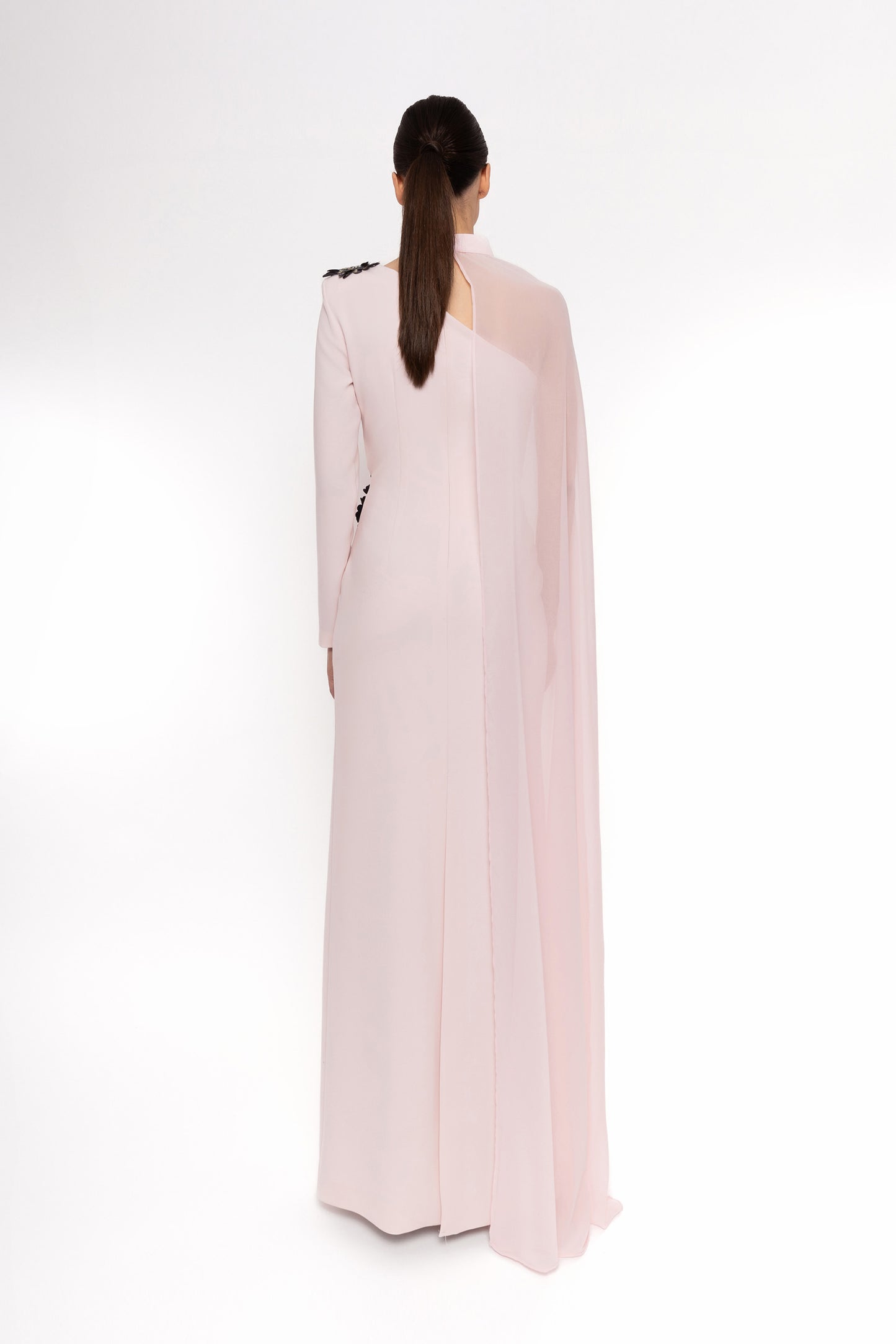 Carla Ruiz 52566 One-Shoulder Evening Gown with Sheer Cape Detail