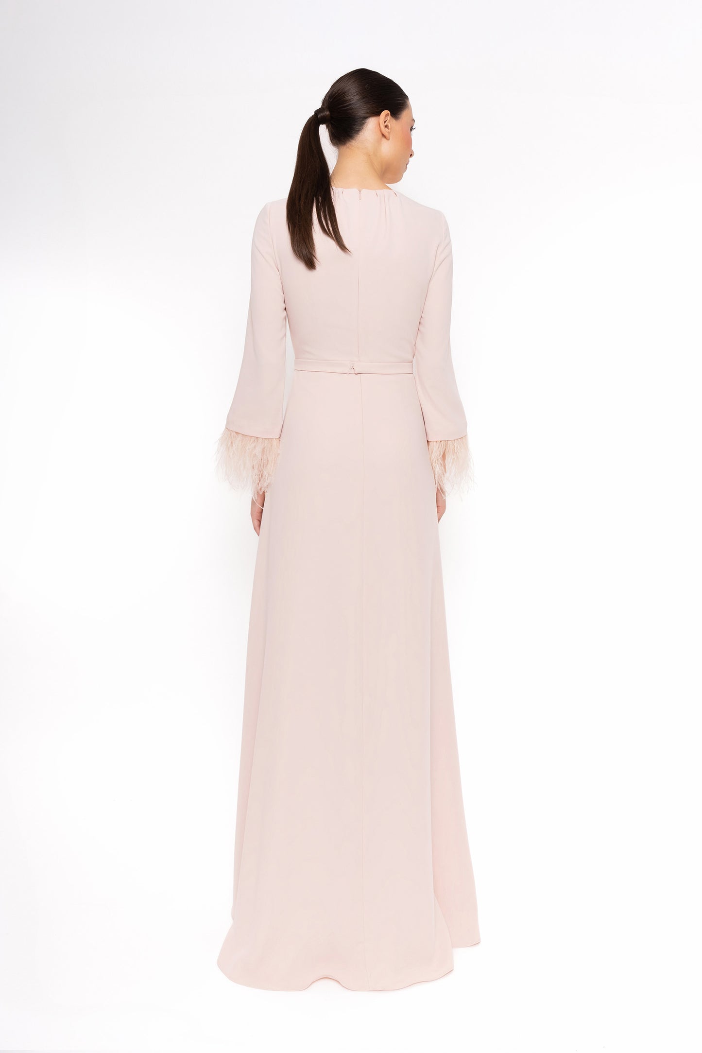 Carla Ruiz 52628 Long Sleeve Jumpsuit with Feather Cuffs