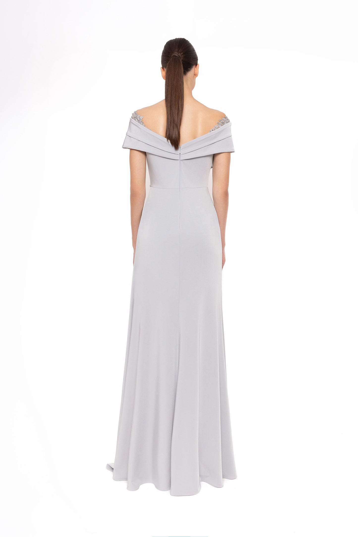 Carla Ruiz Off-Shoulder Draped Evening Gown – Style 52728
