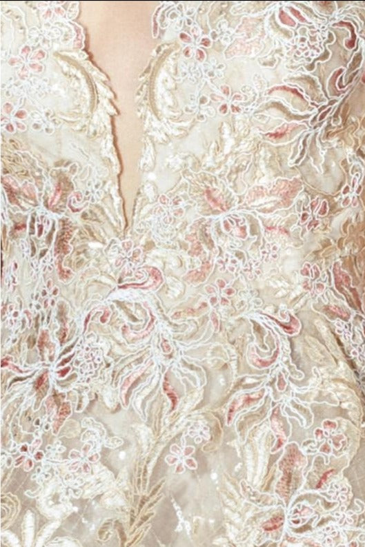 Beside-Couture-Dress-BC1424-Gold-Pink-Off-Shoulder-Embroidered-Lace-Elegance-Special-Occasion-Fabric - Rofial Beauty