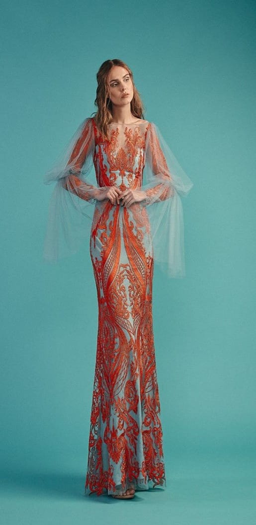 Gemy-Maalouf-BC1498-Lace-Column-Style-Couture-Gown-Impeccable-Style-Grace-Front-View - Rofial Beauty