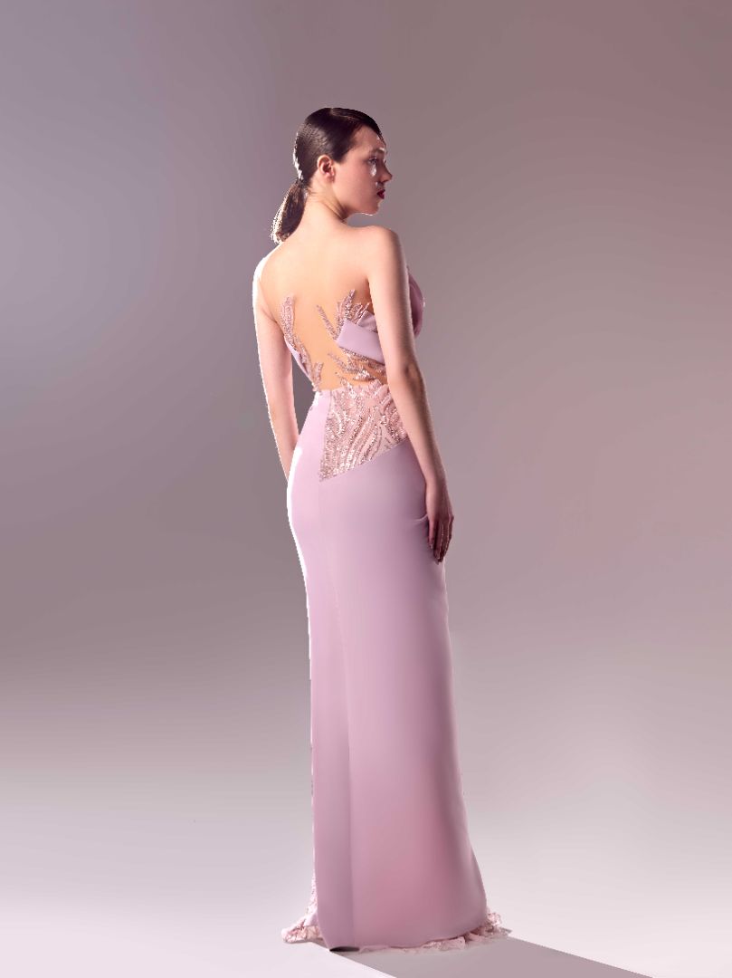 Gaby Charbachy 1604: Lace and Organdie Pink Draped Dress for Elegant Occasions