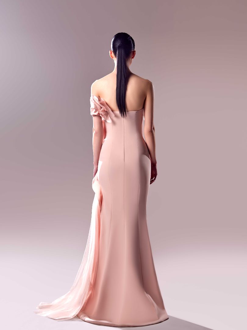 Gaby Charbachy 1622: Powder Pink Gown With Organdie Inserts and Tulle Detailing