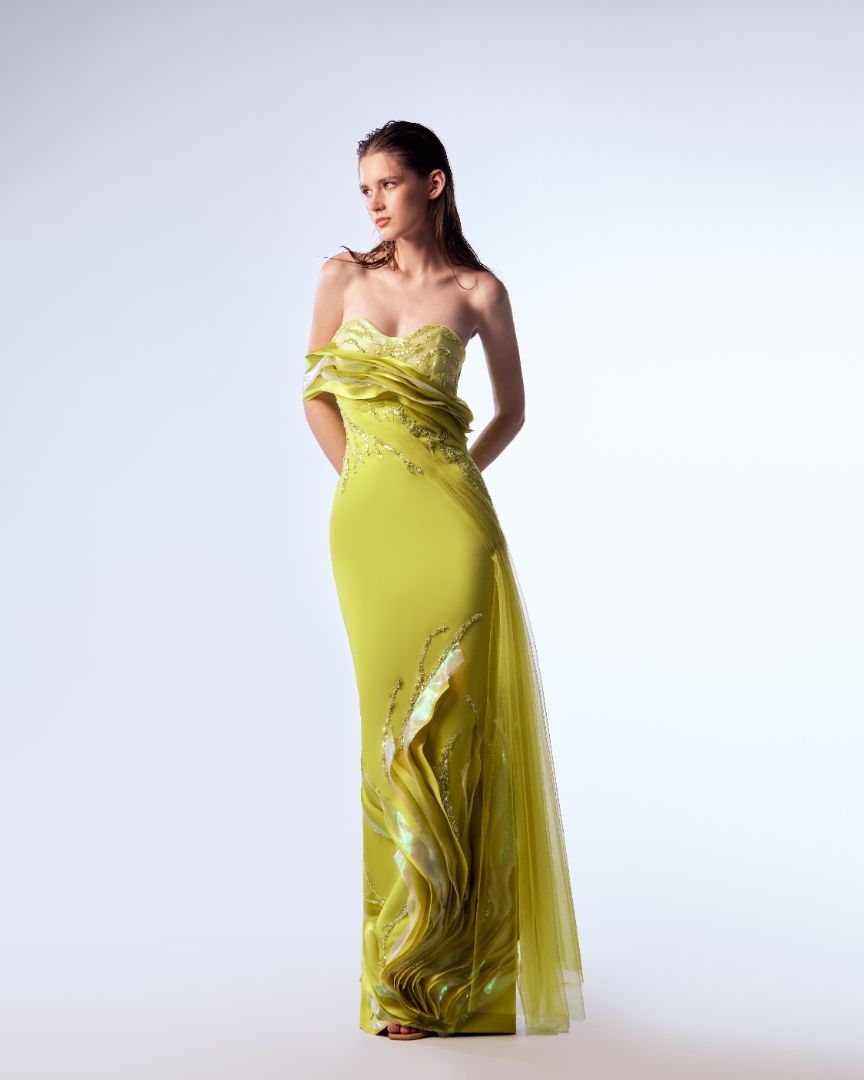 Gaby Charbachy 1721: Citrus Glamour Sheath Gown