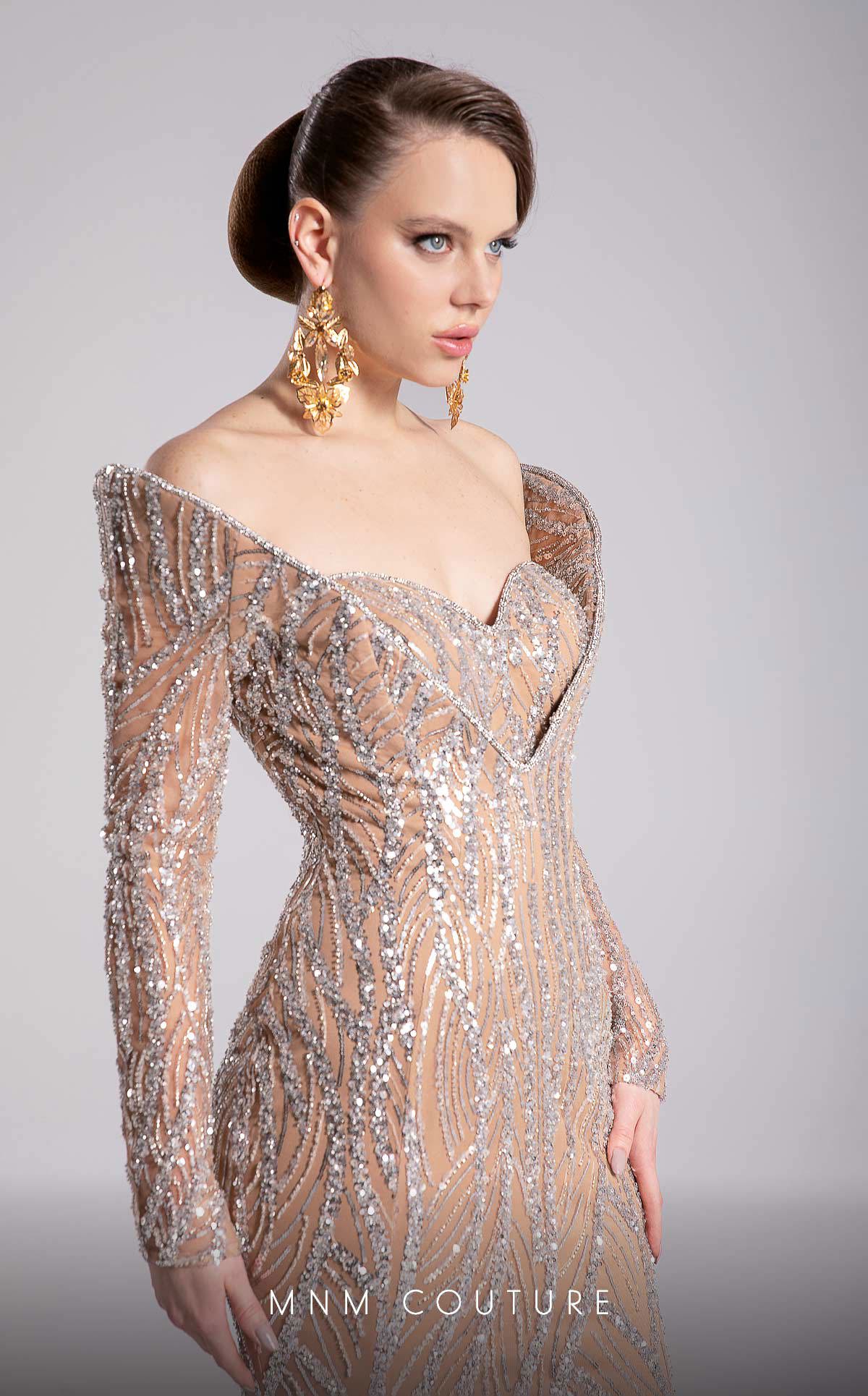 MNM Couture F02900 Off-Shoulder Sequined Mermaid Gown