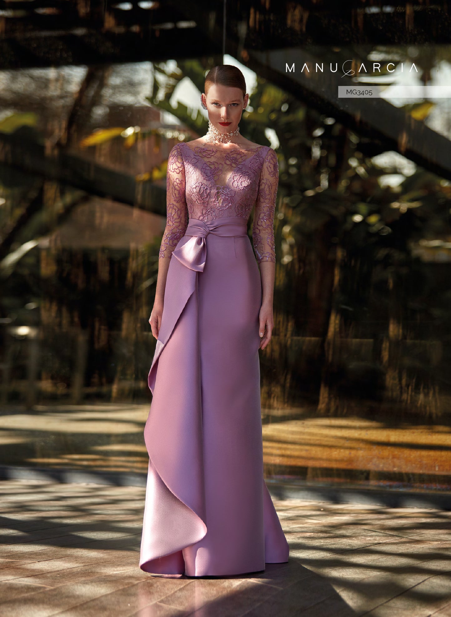 HigarNovias-G3405-French-Sleeve-Dress-Timeless-Elegance-Modern-Twist-Front-View - Rofial Beauty