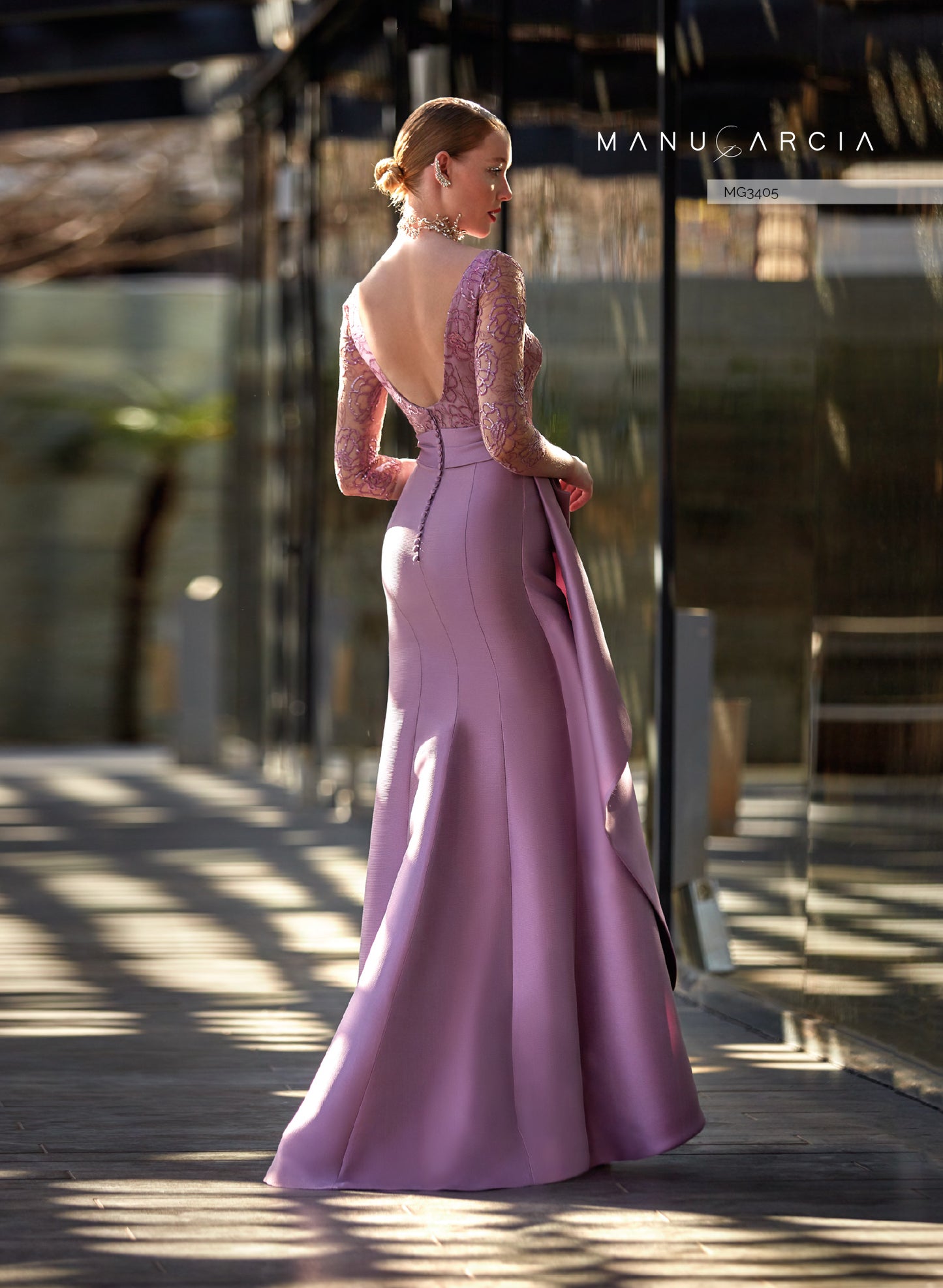 HigarNovias-G3405-French-Sleeve-Dress-Timeless-Elegance-Modern-Twist-Back-View - Rofial Beauty