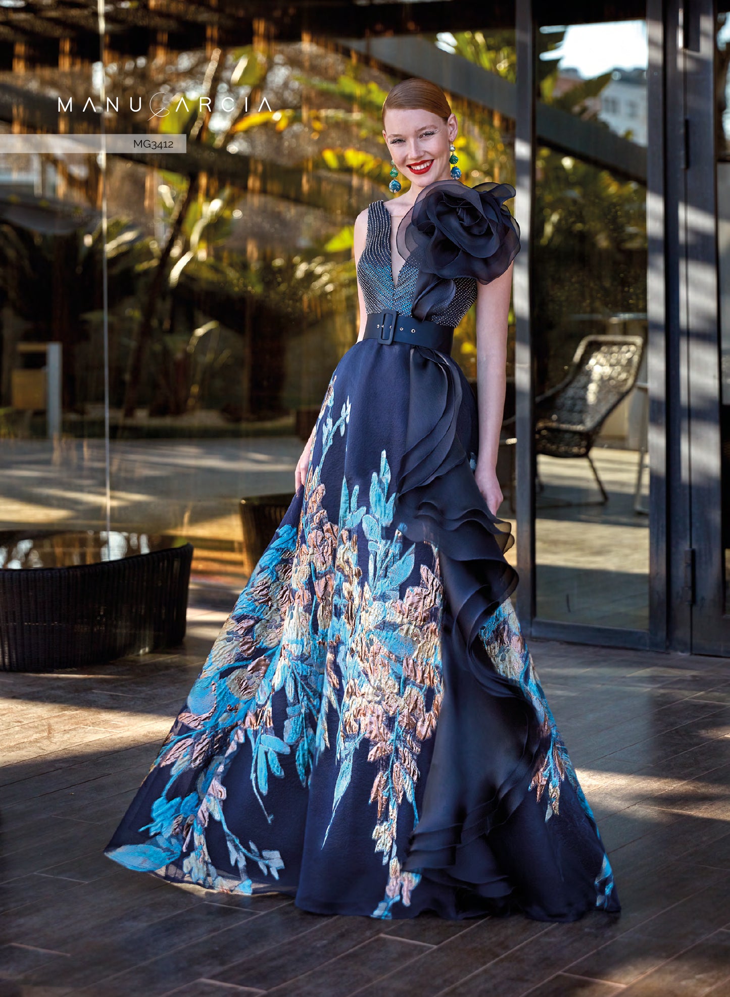 HigarNovias-MG3412-Jacquard-Organza-Dress-Spectacular-Elegance-Freedom-Comfort-Front-View - Rofial Beauty