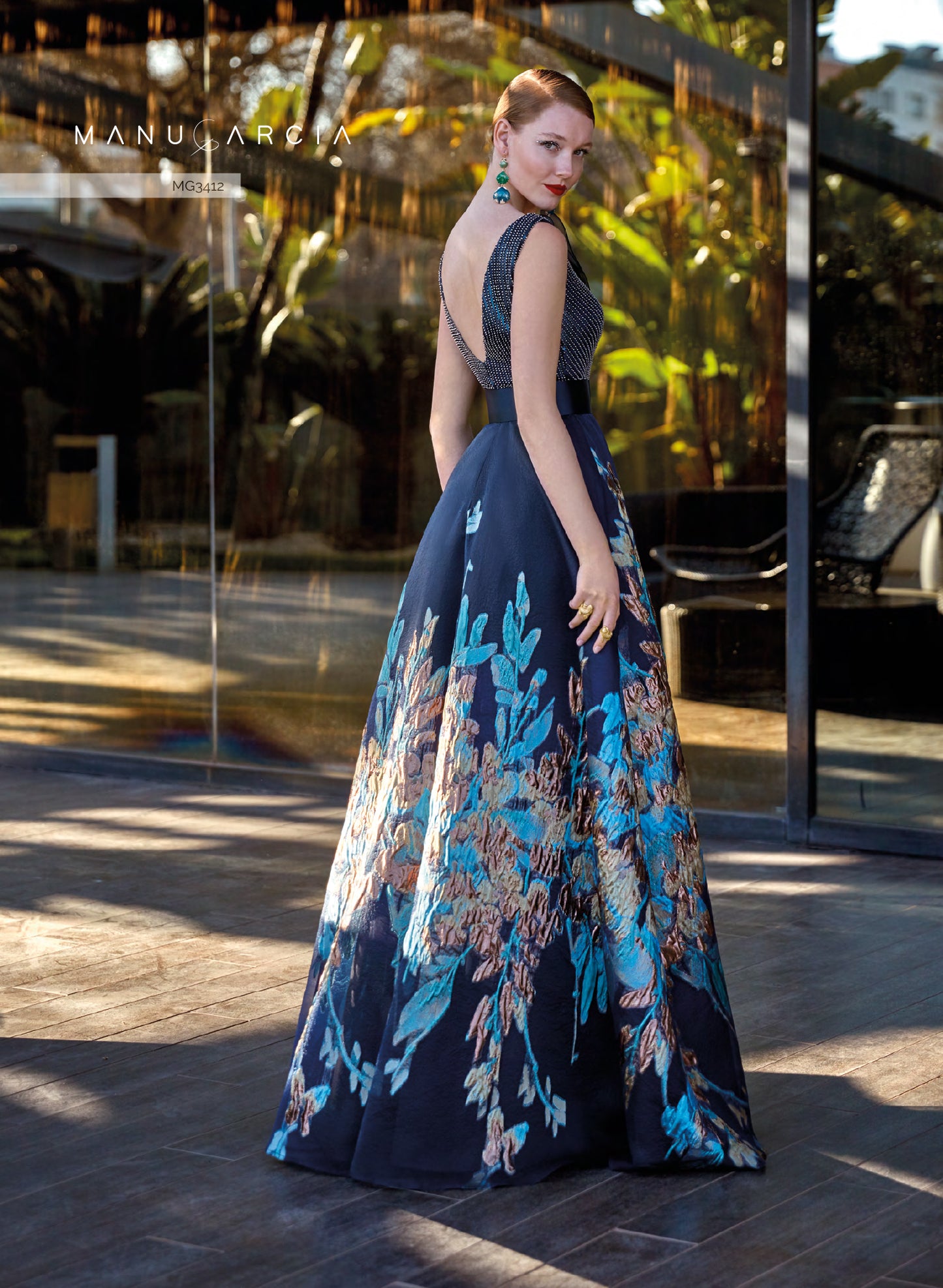 HigarNovias-MG3412-Jacquard-Organza-Dress-Spectacular-Elegance-Freedom-Comfort-Back-View - Rofial Beauty