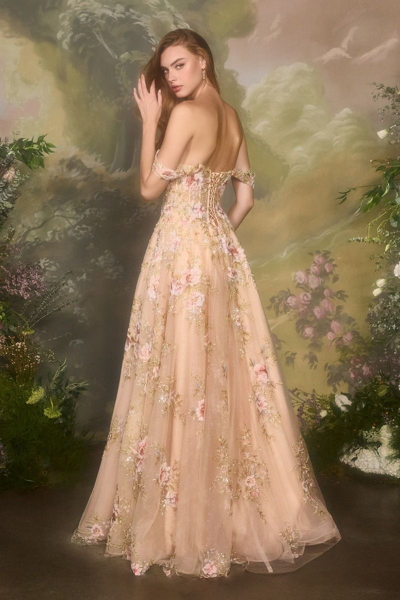 Andrea & Leo A1480 Floral Embroidered A-Line Gown – Champagne