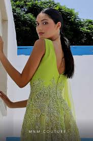 MNM Couture K3995 Pistache Beaded A-Line V-Neck Evening Gown with Shawl Cape