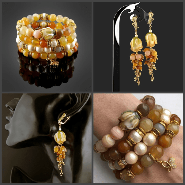 Natural Agate, Jasper, and Hematite Bracelets and Earrings - Rofial Beauty