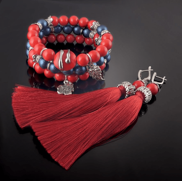 Coral Bracelets and Brush Earrings - Rofial Beauty