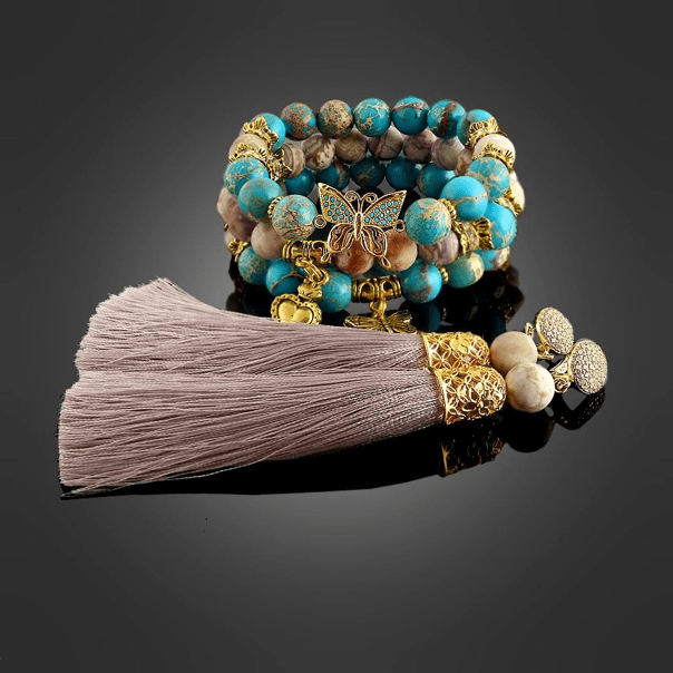 Natural Variscite and Jasper Earrings and Bracelet - Rofial Beauty