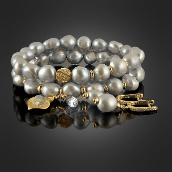 Natural Gray Baroque Bracelet and Earrings - Rofial Beauty