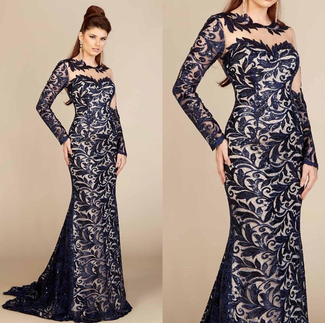 Fully Embroidered Navy Gown - Rofial Beauty