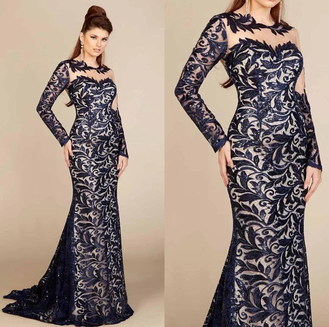 Fully Embroidered Navy Gown - Rofial Beauty