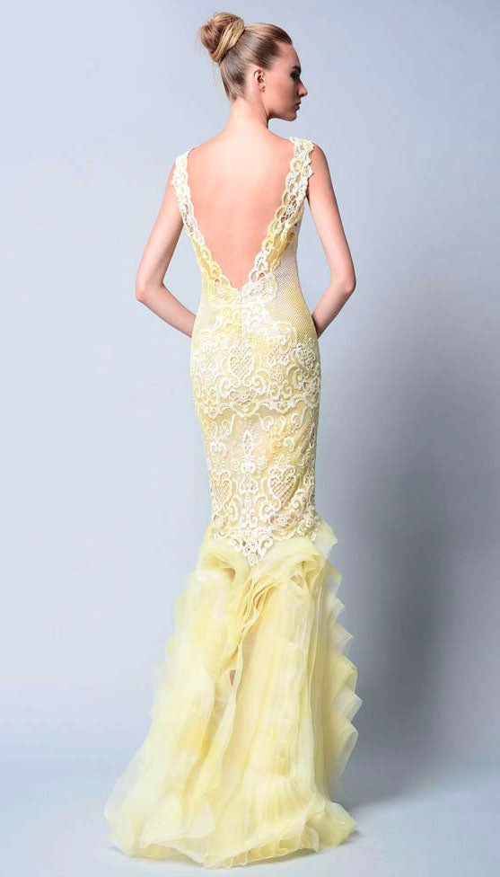 Gemy Maalouf Light Pink Lace Mermaid Gown - Rofial Beauty