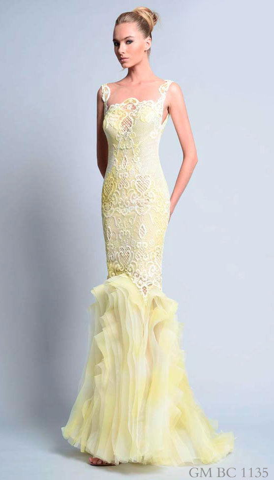Gemy Maalouf Light Pink Lace Mermaid Gown - Rofial Beauty