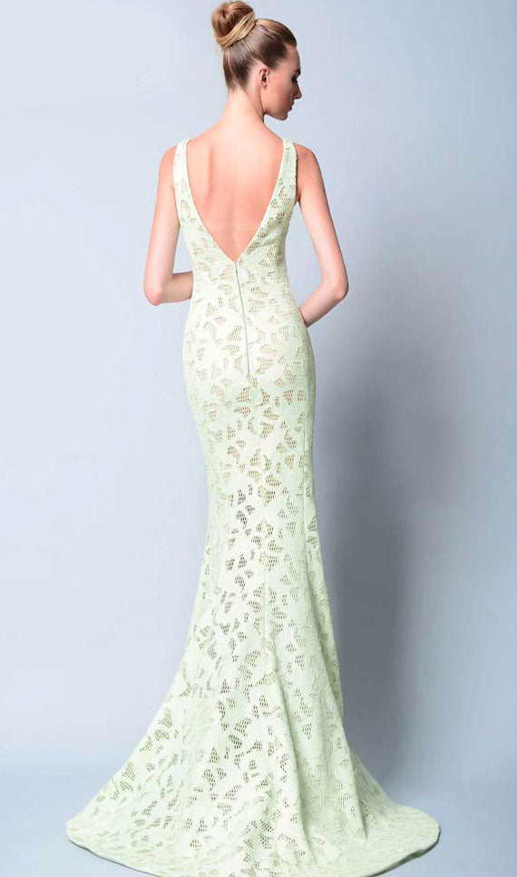 Gemy Maalouf Pistachio and Coral Dresses with a Brooch - Rofial Beauty