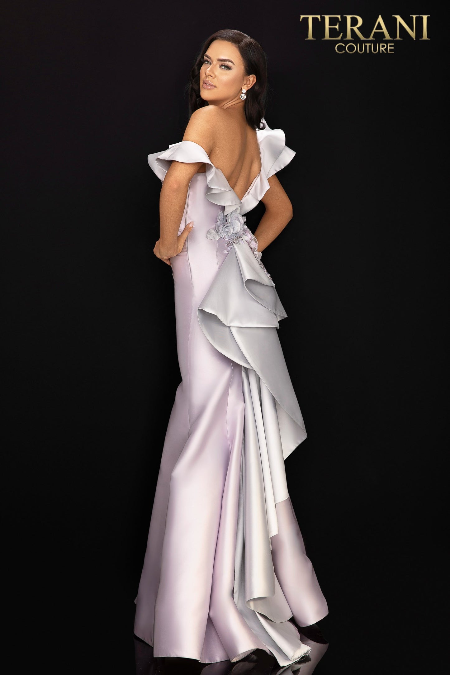Two Tone One Shoulder Ruffled Evening Gown - Rofial Beauty