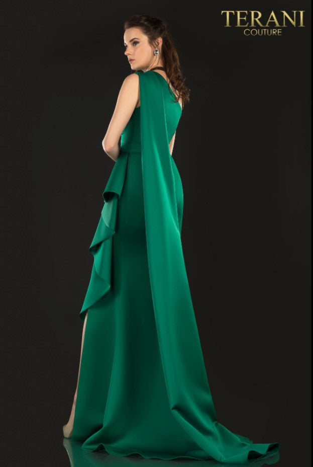 Evening, One Shoulder Satin Long, Ruffle Detail - 2021E2839