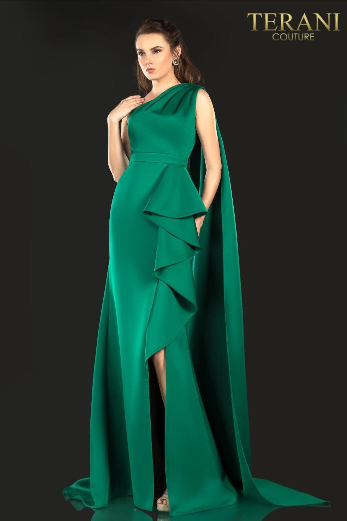Evening, One Shoulder Satin Long, Ruffle Detail - 2021E2839