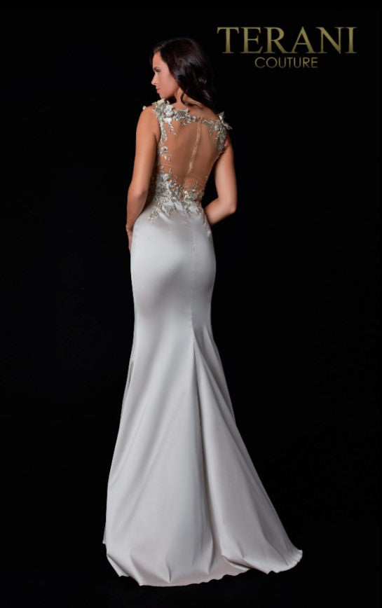 Taupe Evening Dress With Sheer Embellished Top - 2111E4751