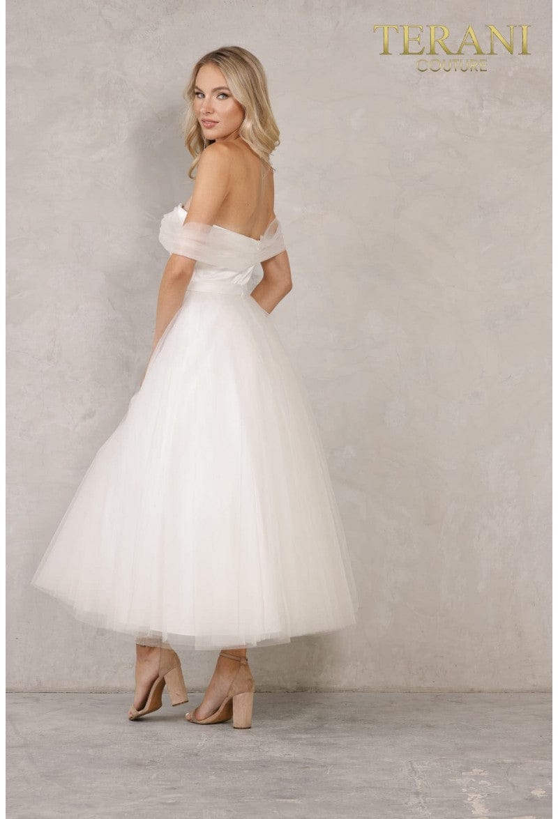 Ivory Tulle Off Shoulder Straps Wedding Party Dress - 2215P0035
