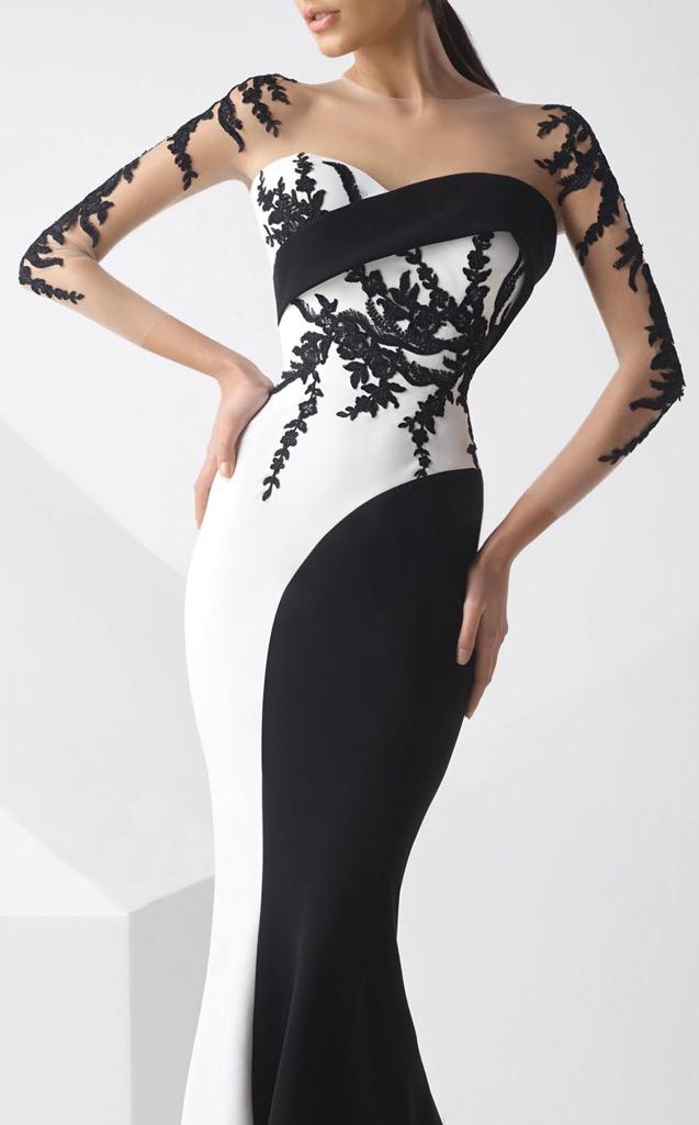 Black and white embroidered mermaid dress - Rofial Beauty
