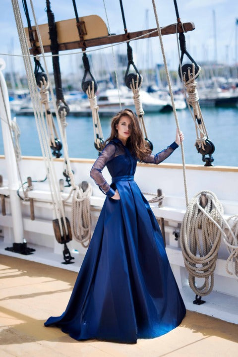 Ariamo-6204430000-Pocket-Navy-Blue-Gown-Front-View