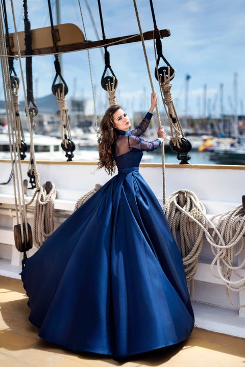 Ariamo-6204430000-Pocket-Navy-Blue-Gown-Back-View