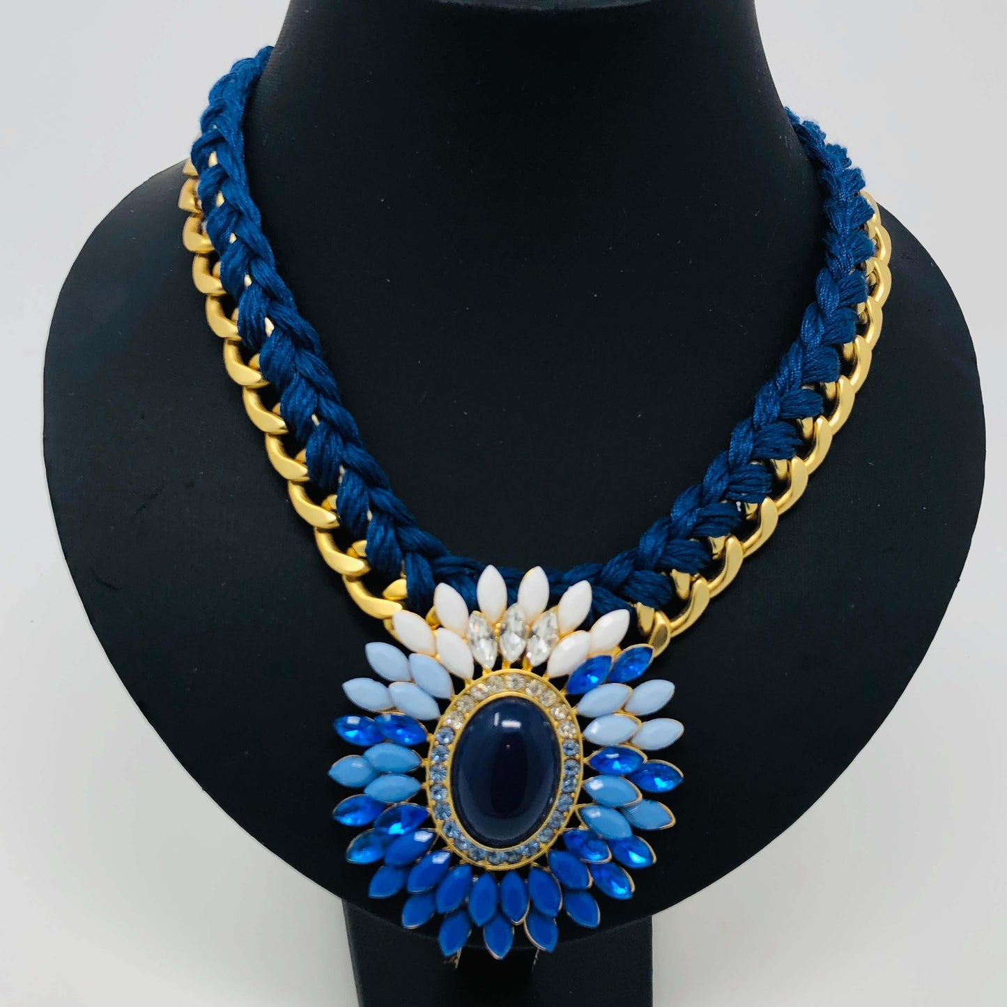 Blue and Gold Flower Pendant Necklace - Rofial Beauty