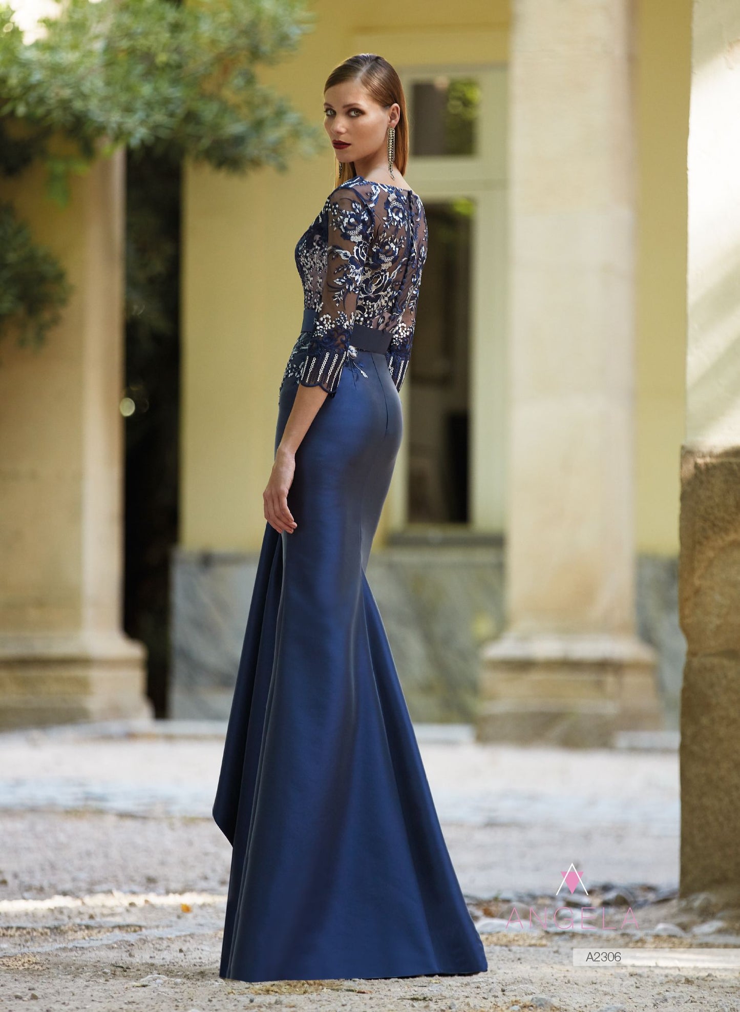 HigarNovias A2306 Luxurious Royal Navy French Sleeve Gown