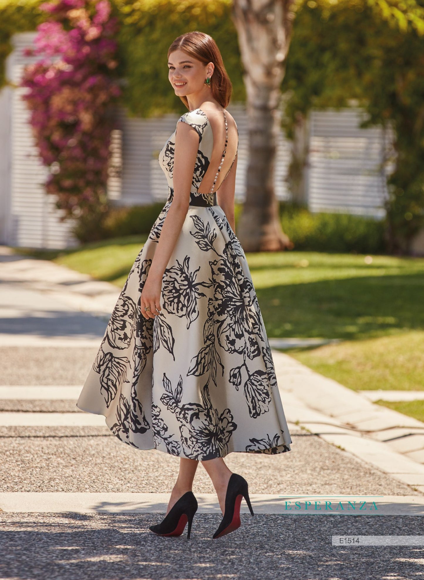 HigarNovias E1515 Cocktail Jacquard Black and White Dress