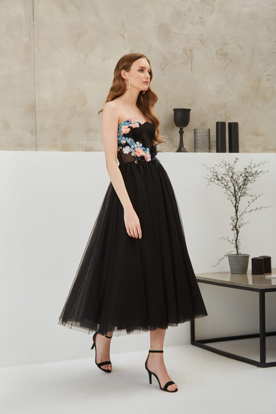 Ariamo E-2122 Floral Black Cocktail Dress - Rofial Beauty