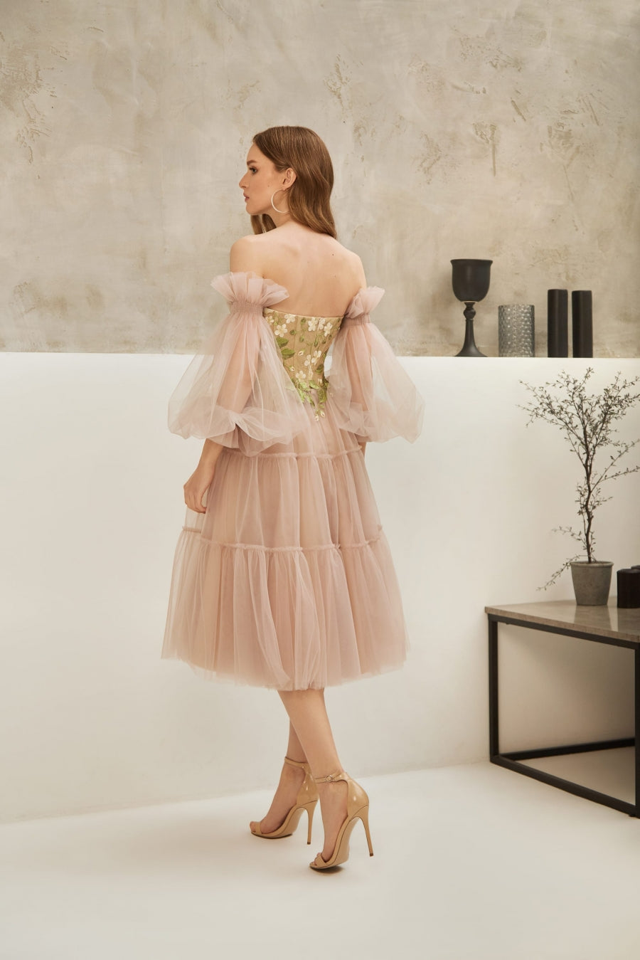 Ariamo E-2126 Luxury Prom Cappuccino Dress From the Back- Rofial Beauty