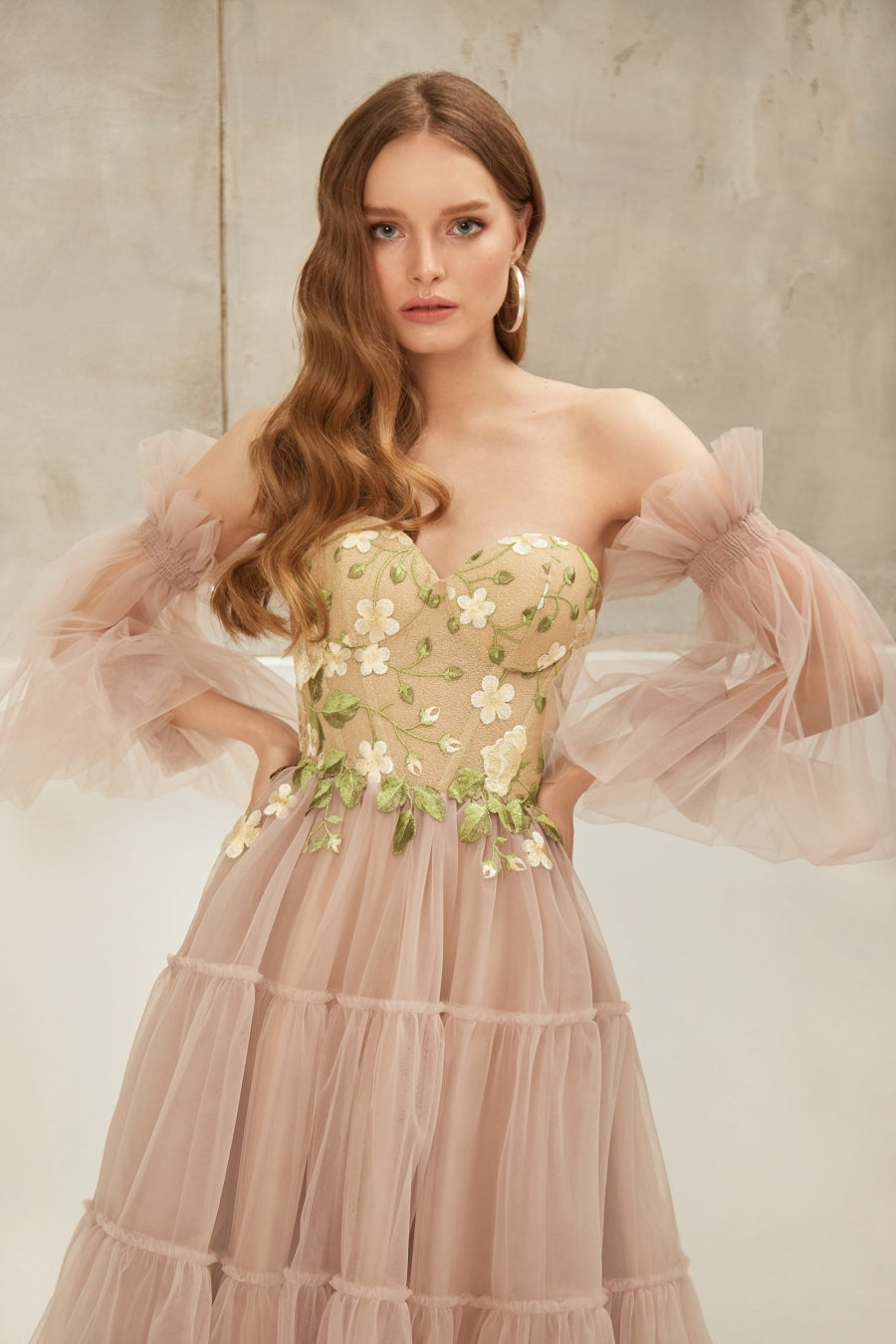 Close Up of Ariamo E-2126 Luxury Prom Cappuccino Dress - Rofial Beauty