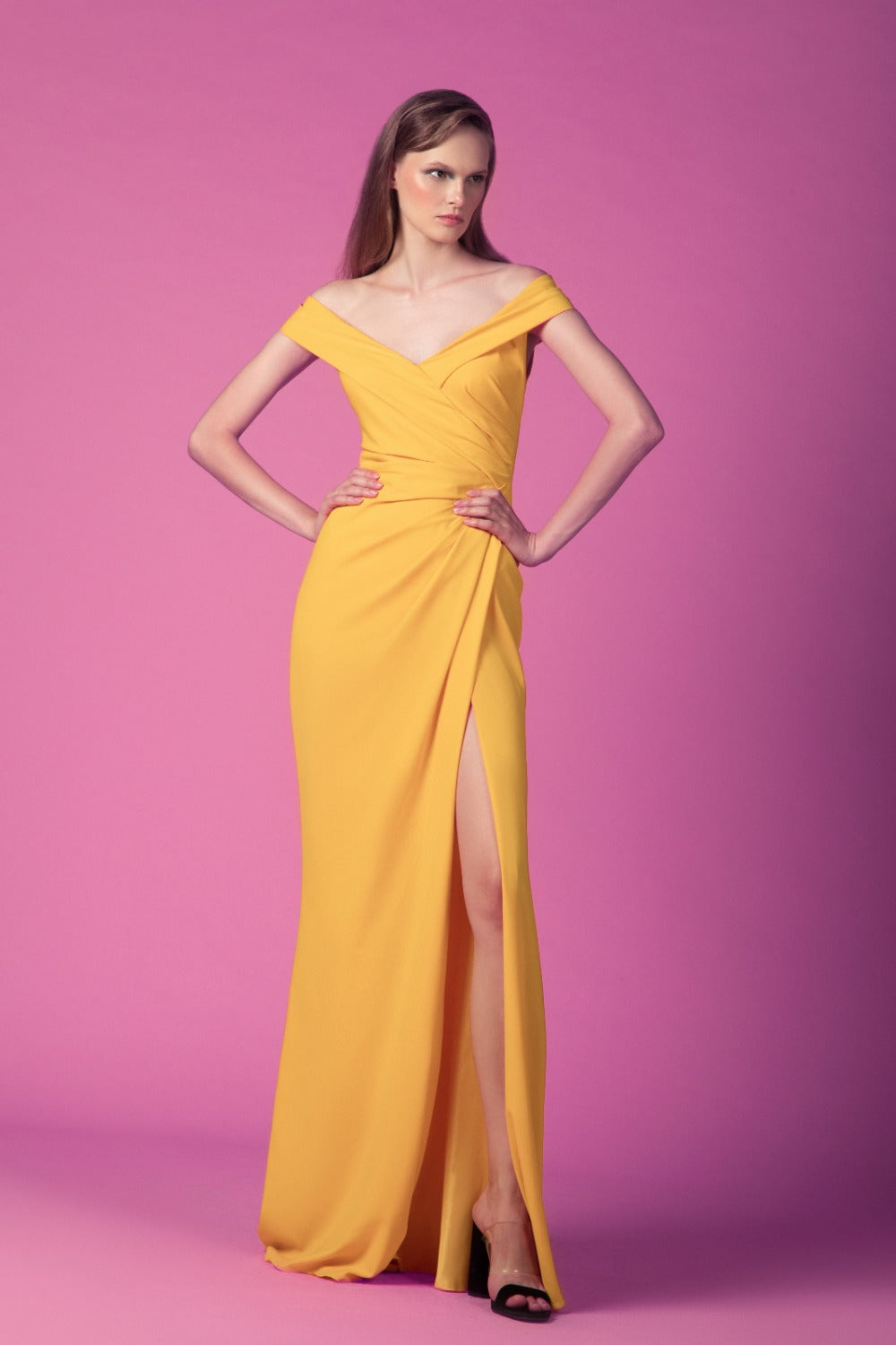 Gemy Maalouf ED1577LD Off Shoulder Yellow Elegant Gown
